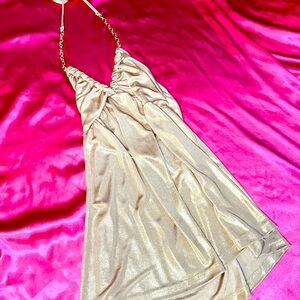 Gold Halter Dress with Chain Straps